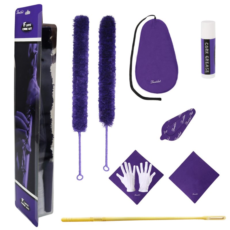 Flute Cleaning Care Cleaning Kit: Key Oil + Cork Grease + Swab + Cleaning Cloth + Cleaning Brush + Cleaning Rod - Maintenance Kit